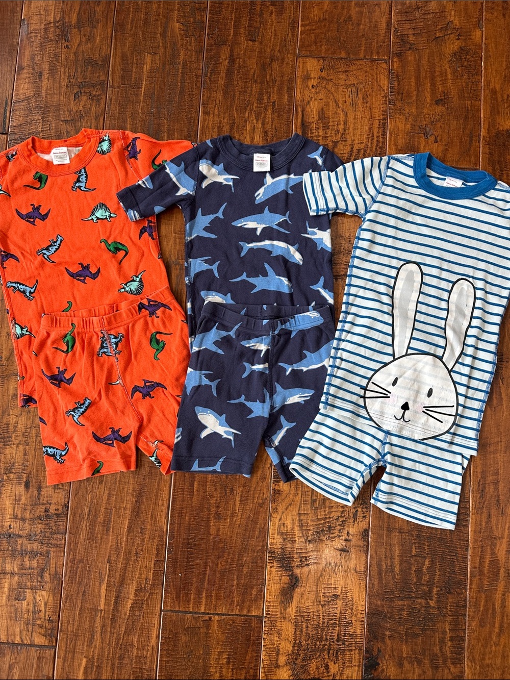 Hanna Andersson Orange Dinosaur, Navy Shark & Blue Bunny Short John Pajama Sets